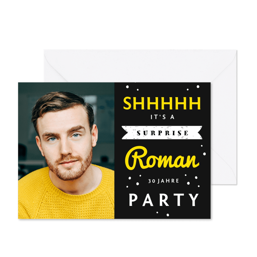 Einladung zur Überraschungsparty mit Foto - Karteneindruck