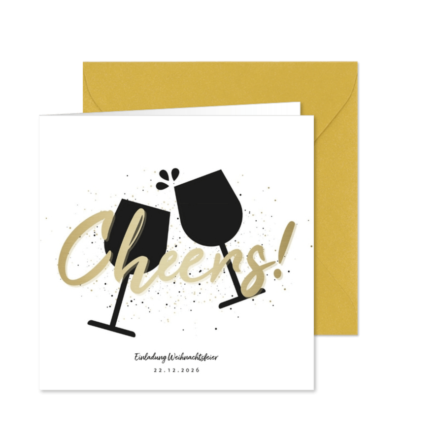 Einladung zur Weihnachtsfeier Cheers mit Weingläsern - Karteneindruck