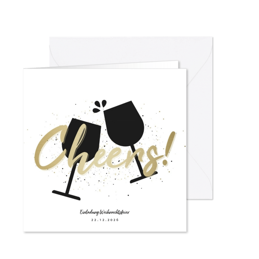Einladung zur Weihnachtsfeier Cheers mit Weingläsern - Karteneindruck