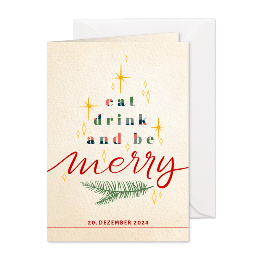 Einladung zur Weihnachtsfeier 'eat, drink and be merry' - Karteneindruck
