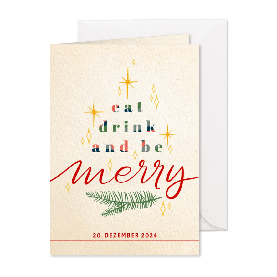 Einladung zur Weihnachtsfeier 'eat, drink and be merry' - Karteneindruck
