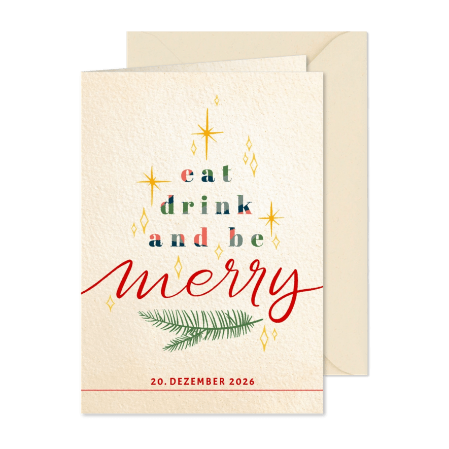 Einladung zur Weihnachtsfeier 'eat, drink and be merry' - Kartenvorschau