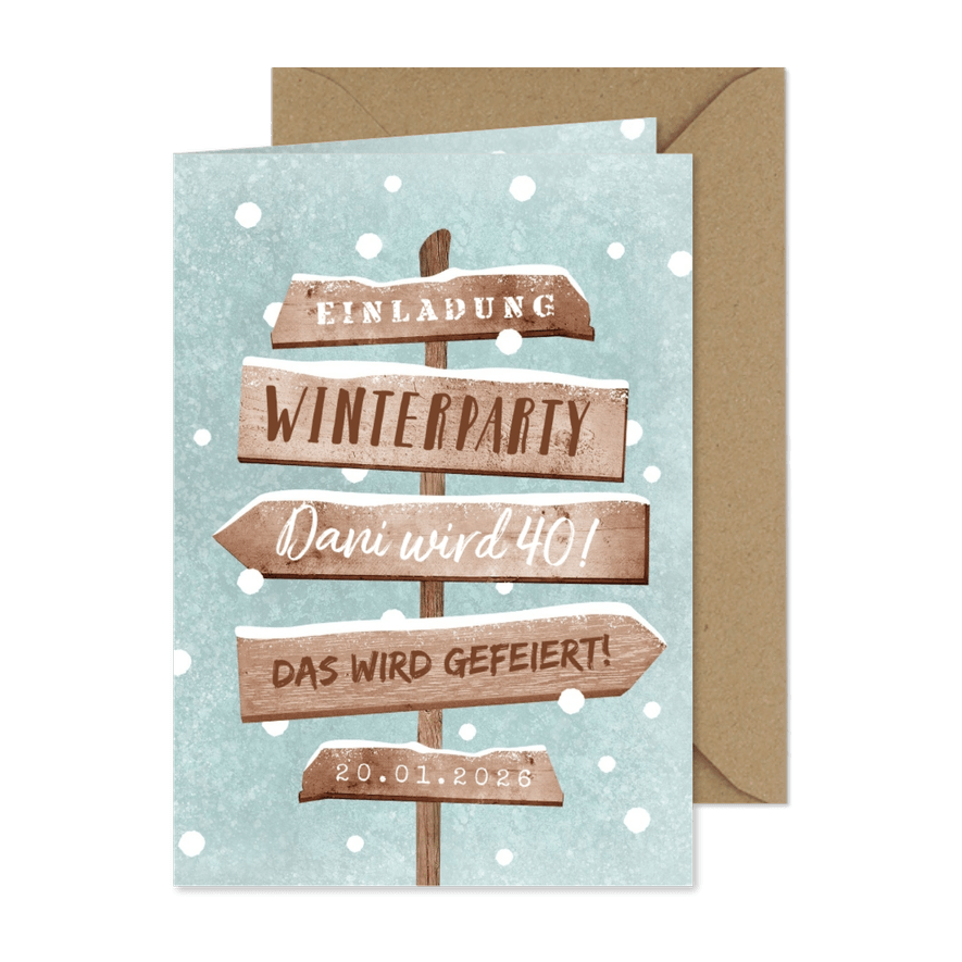 Einladung zur Winterparty Wegweiser - Karteneindruck
