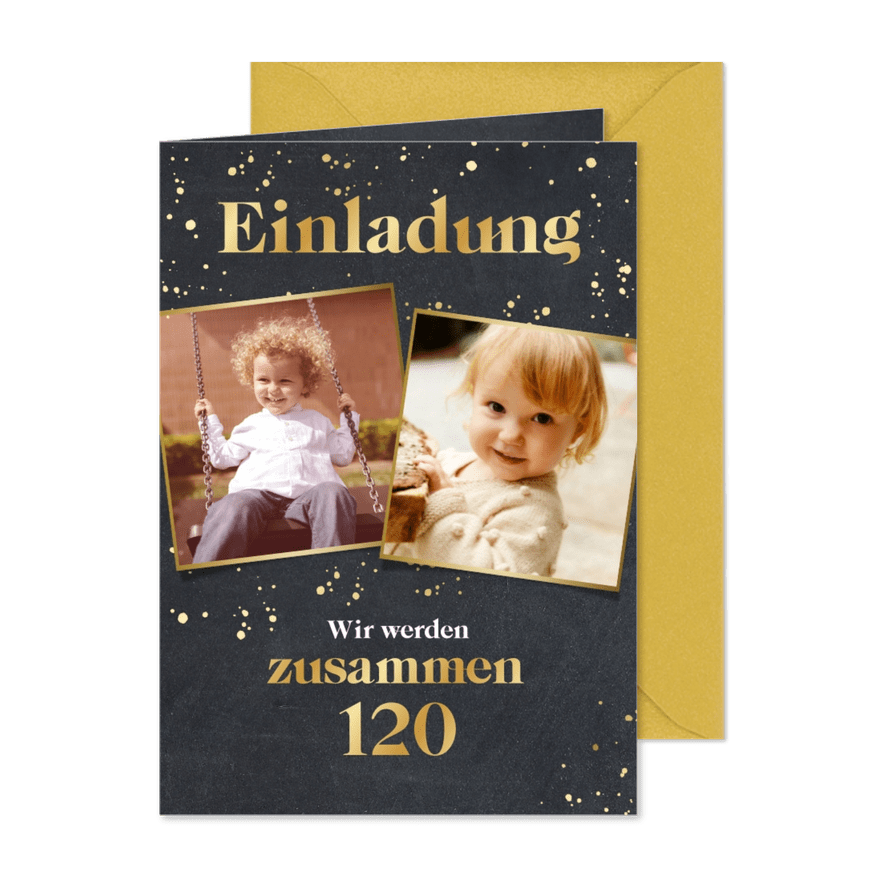 Einladung 'Zusammen 120' Fotos & Gold - Karteneindruck
