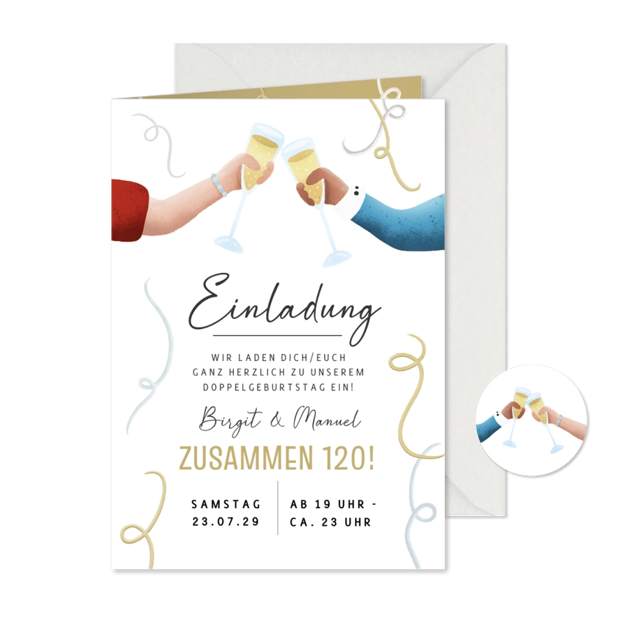 Einladung Zusammen 120 Hände mit Sektgläsern - Karteneindruck