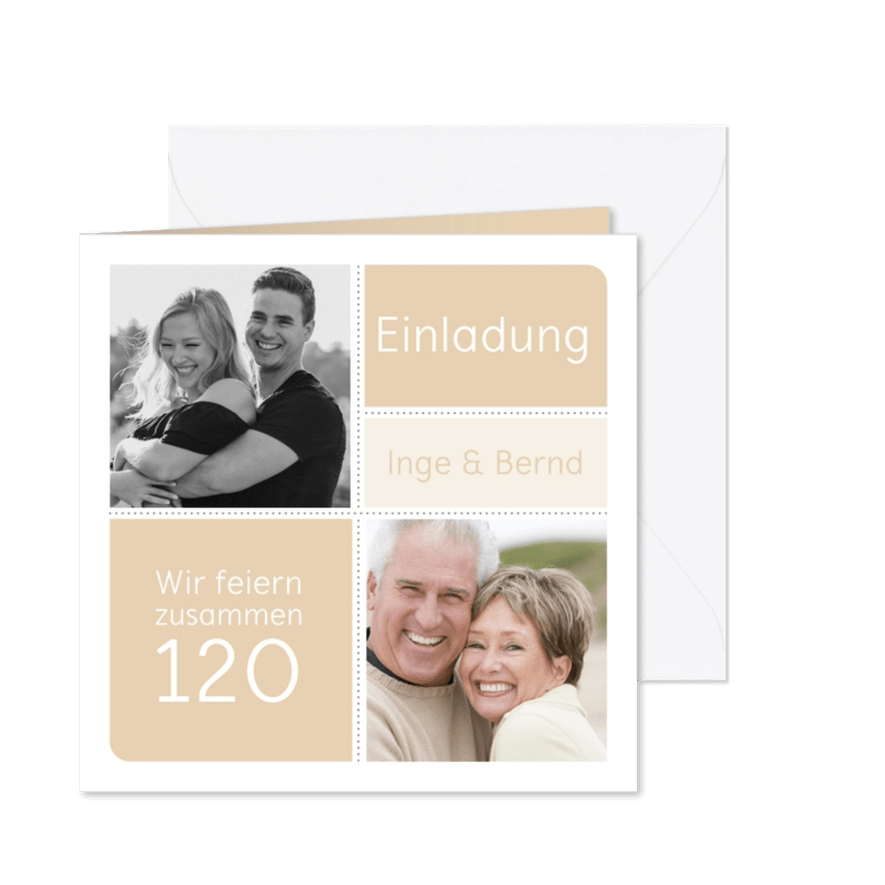 Einladung Zusammen Geburtstag beige - Kartenvorschau
