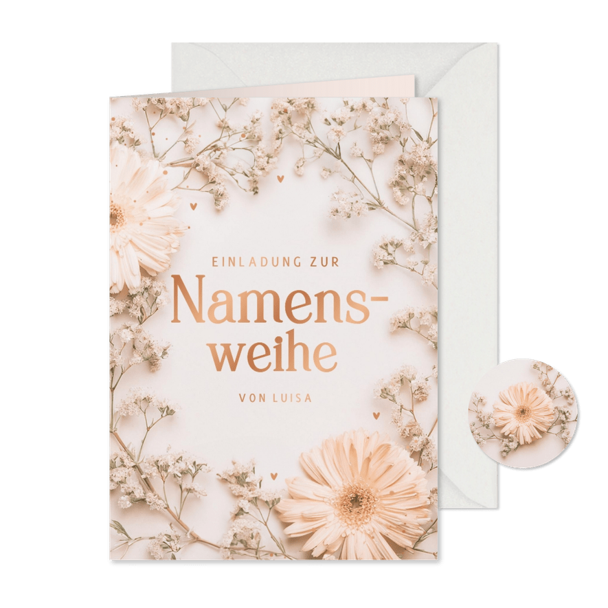 Einladungkarte Namensweihe Trockenblumen - Karteneindruck
