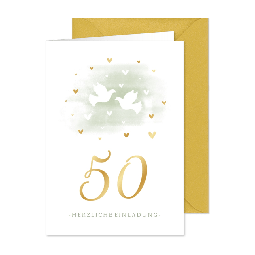 Einladungkarte zum Hochzeitstag mit Tauben und Herzchen - Karteneindruck
