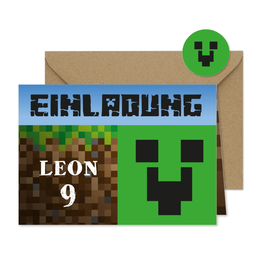 Einladungksarte zum Minecraft-Kindergeburtstag 9 Jahre - Karteneindruck