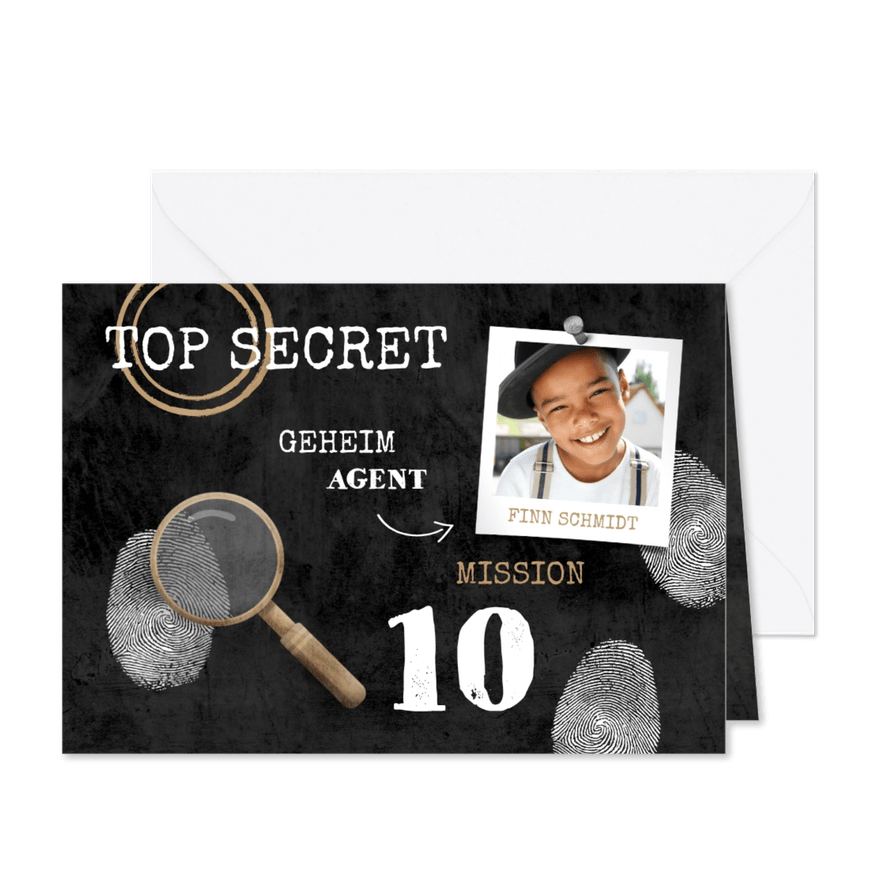 Einladungskarte 10. Geburtstag Detektiv Mission  - Karteneindruck

