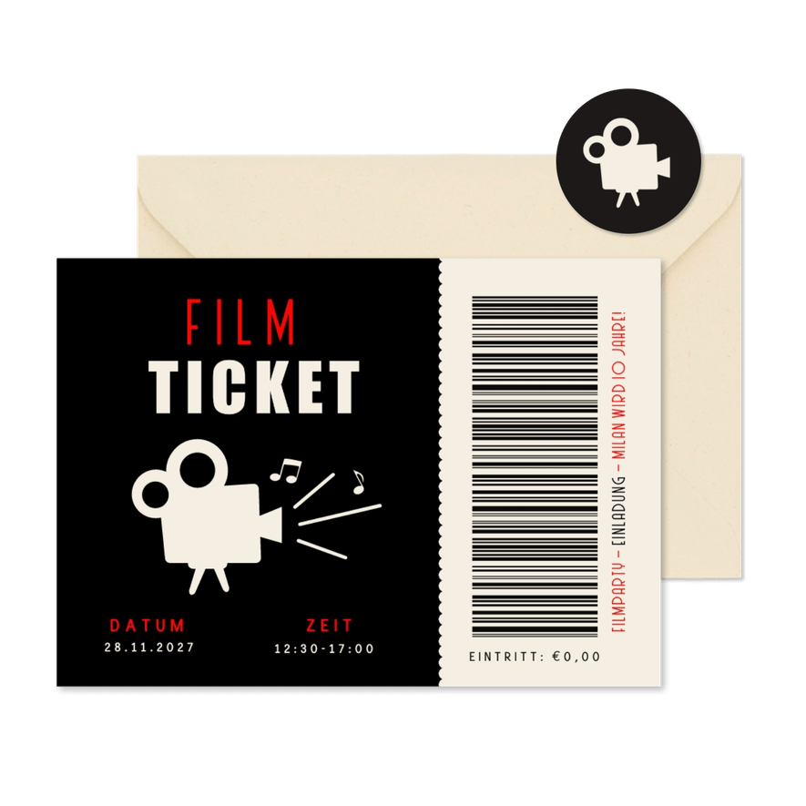 Einladungskarte 10. Kindergeburtstag Filmticket - Kartenvorschau
