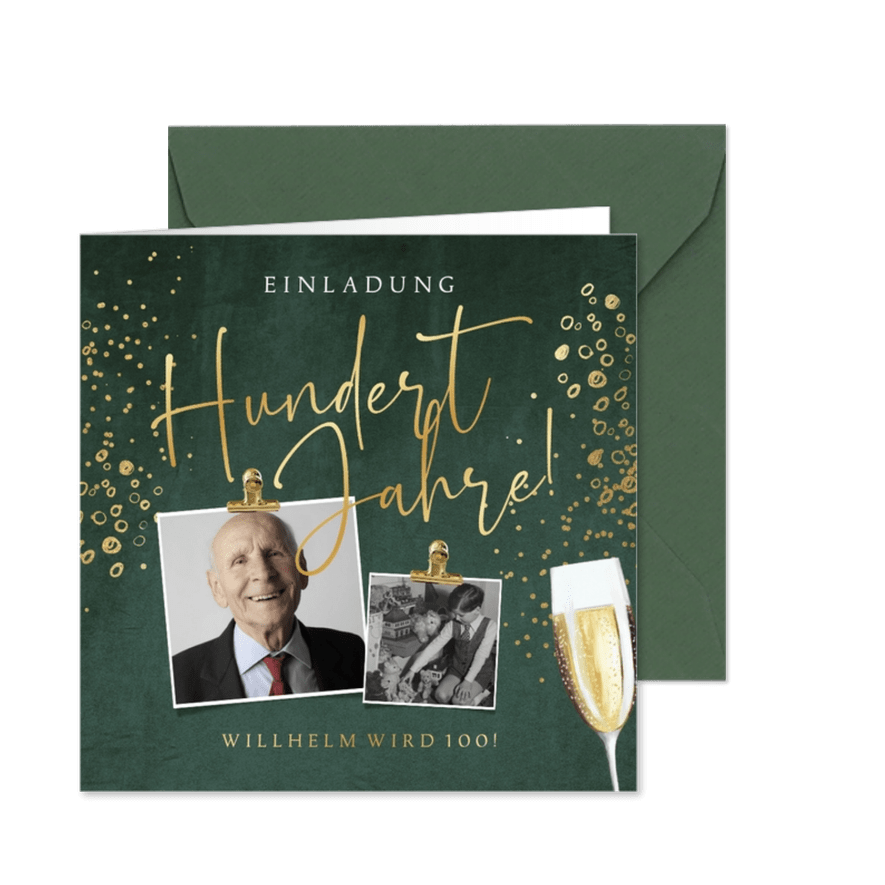 Einladungskarte 100. Geburtstag eigene Fotos - Karteneindruck