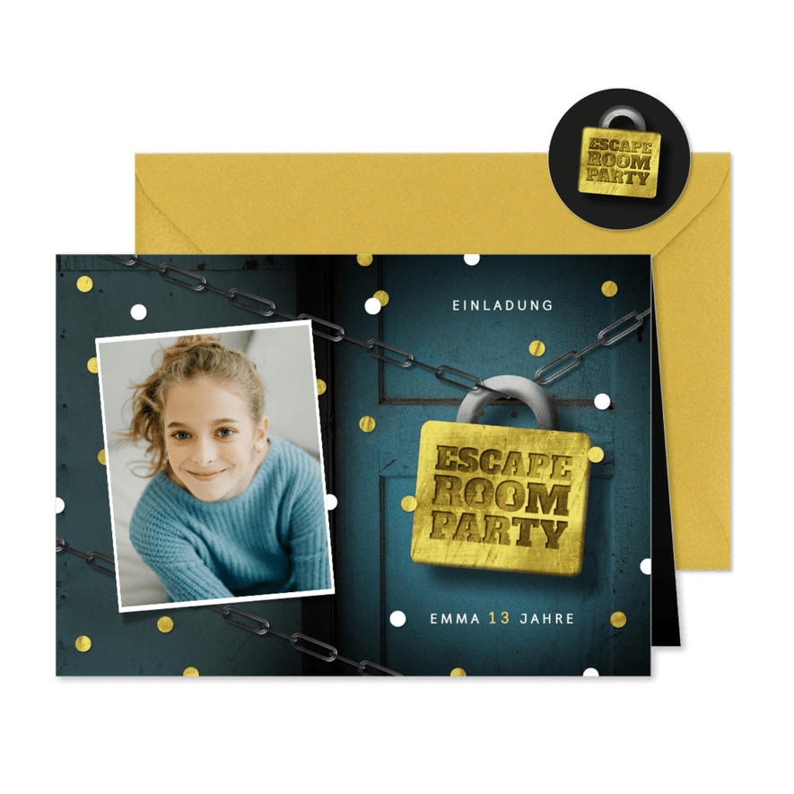 Einladungskarte 13. Kindergeburtstag Escape Room Foto - Karteneindruck
