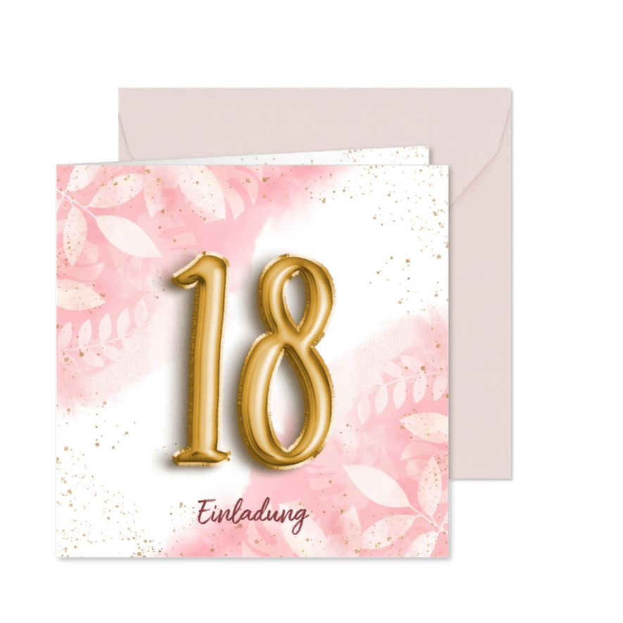Einladungskarte 18. Geburtstag Aquarell & Folienballon  - Karteneindruck
