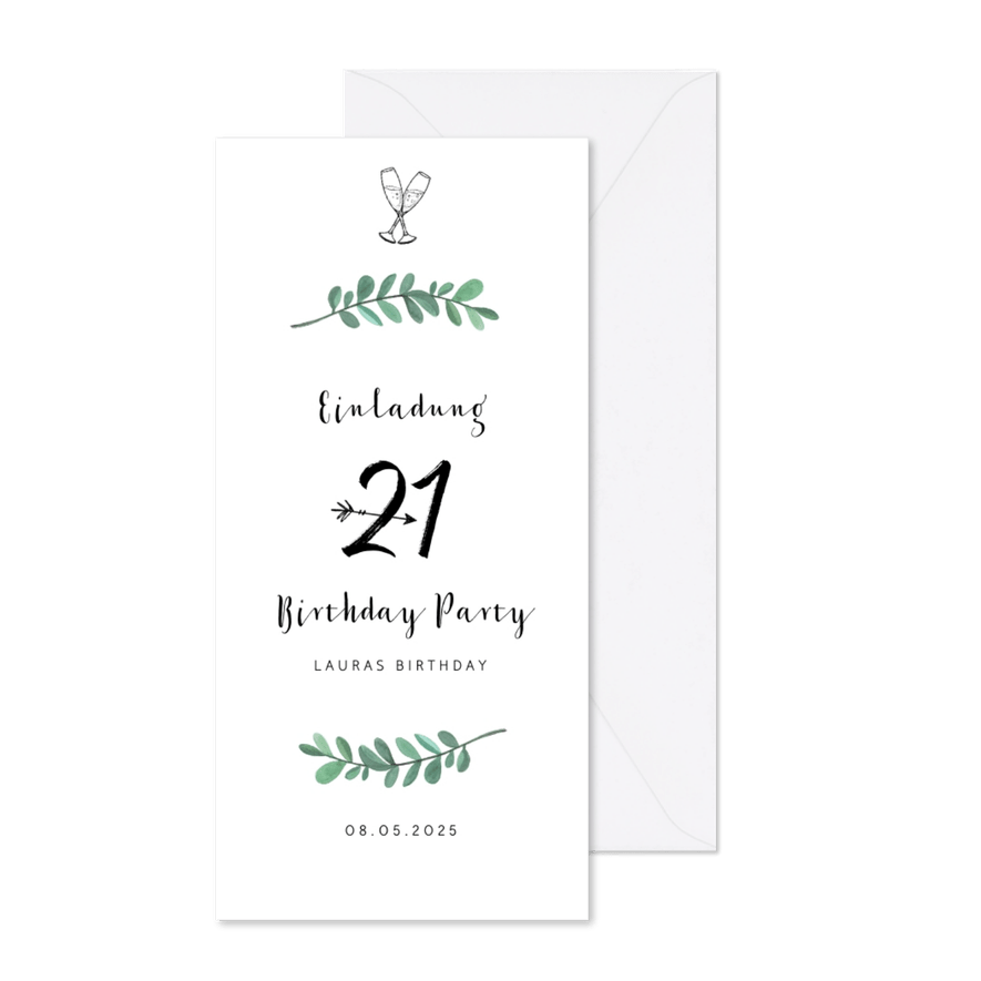Einladungskarte 21. Geburtstag Birthday Party - Karteneindruck