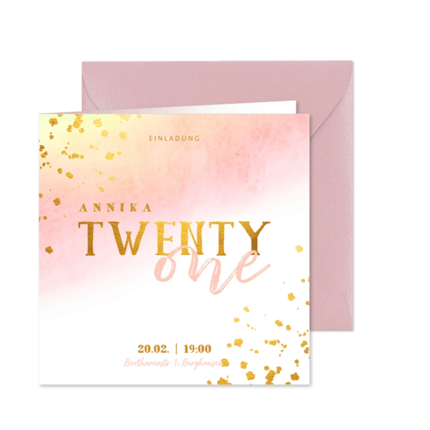 Einladungskarte 21. Geburtstag mit Goldeffekten - Karteneindruck