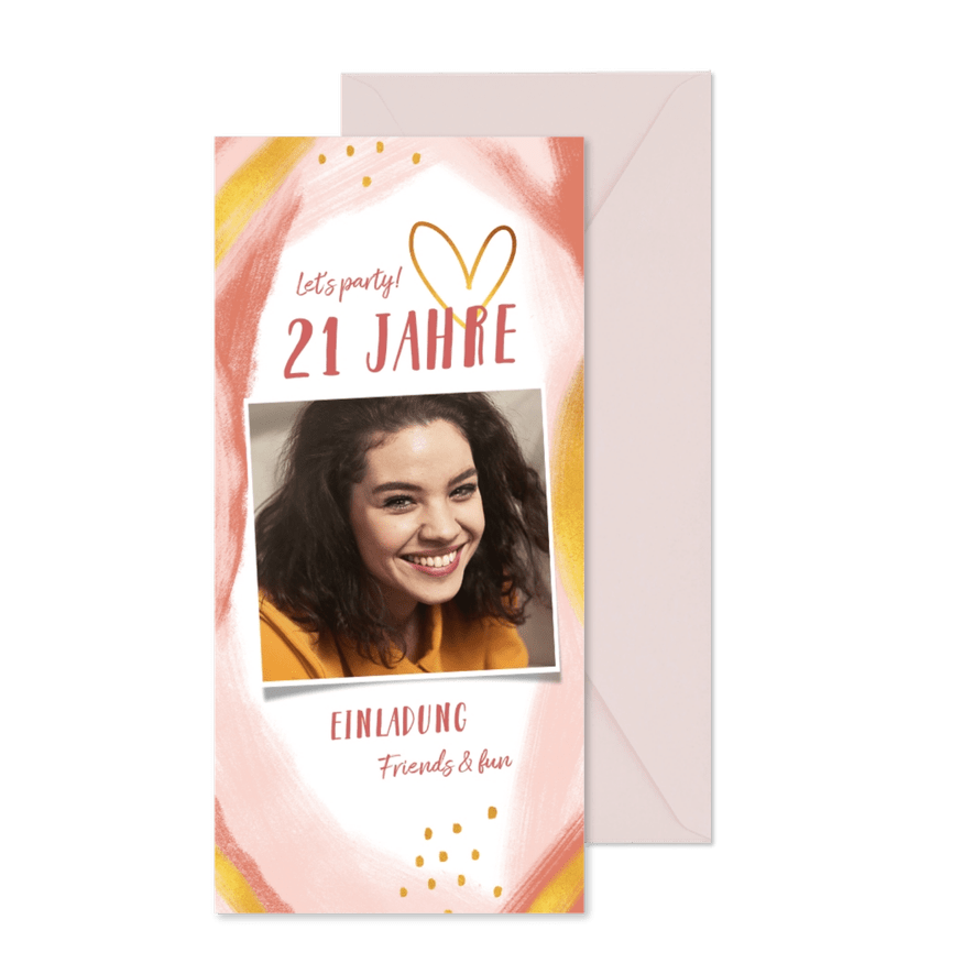 Einladungskarte 21. Geburtstag stilvoll mit Foto - Karteneindruck