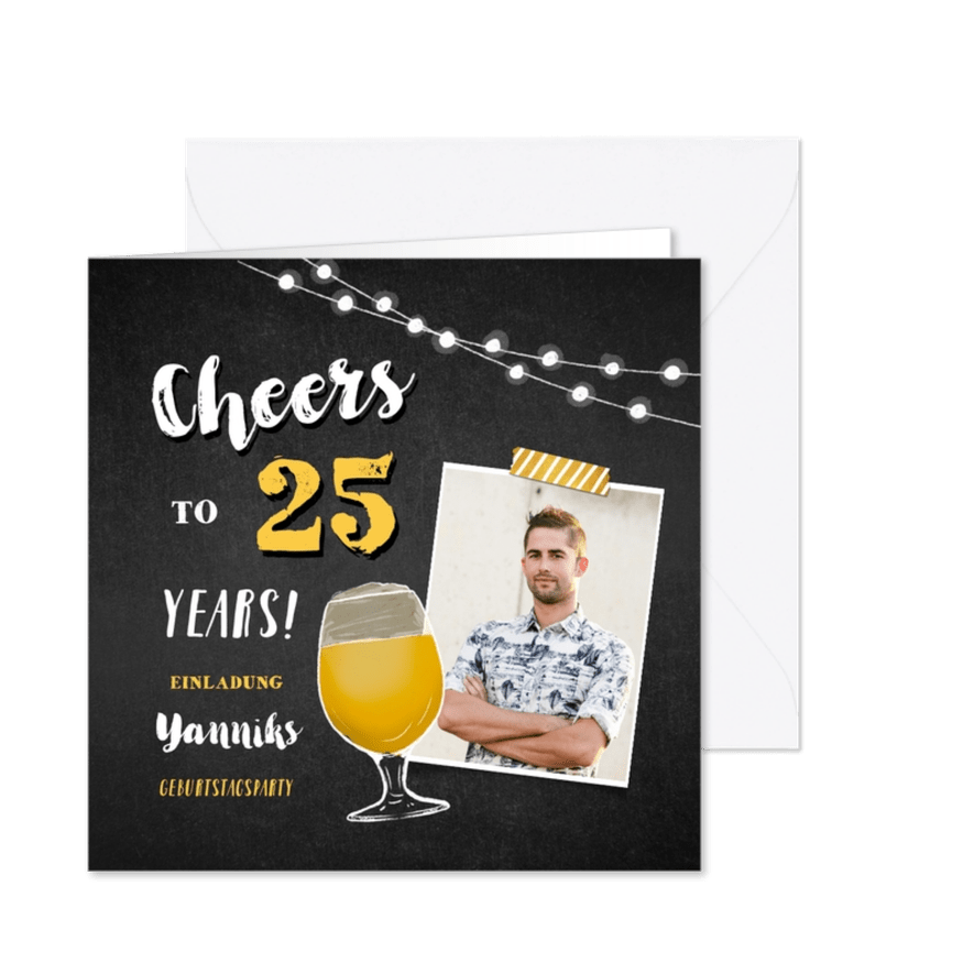 Einladungskarte 25. Geburtstag Foto und Bierglas - Karteneindruck
