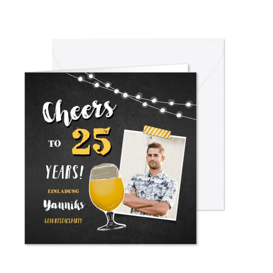 Einladungskarte 25. Geburtstag Foto und Bierglas - Karteneindruck
