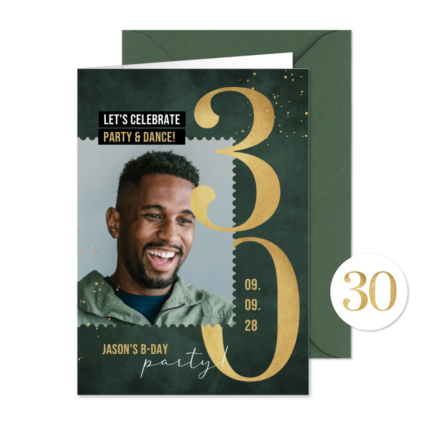 Einladungskarte 30. Geburtstag Foto und große 30 - Karteneindruck
