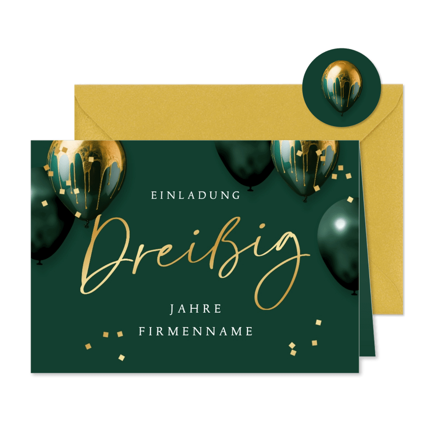 Einladungskarte 30. Jahre Firmenjubiläum Luftballons - Kartenvorschau
