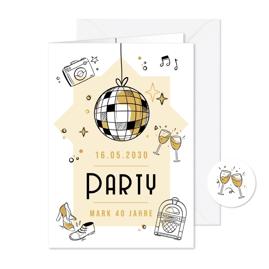 Einladungskarte 40. Geburtstag Discokugel Doodles - Karteneindruck