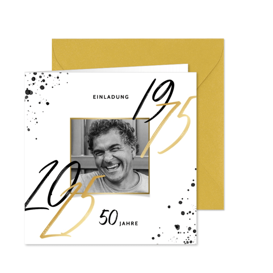 Einladungskarte 50. Geburtstag 1975-2025 mit Foto - Karteneindruck