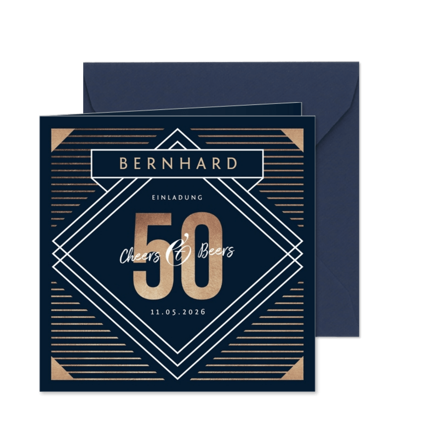Einladungskarte 50. Geburtstag 'Cheers & Beers' - Karteneindruck
