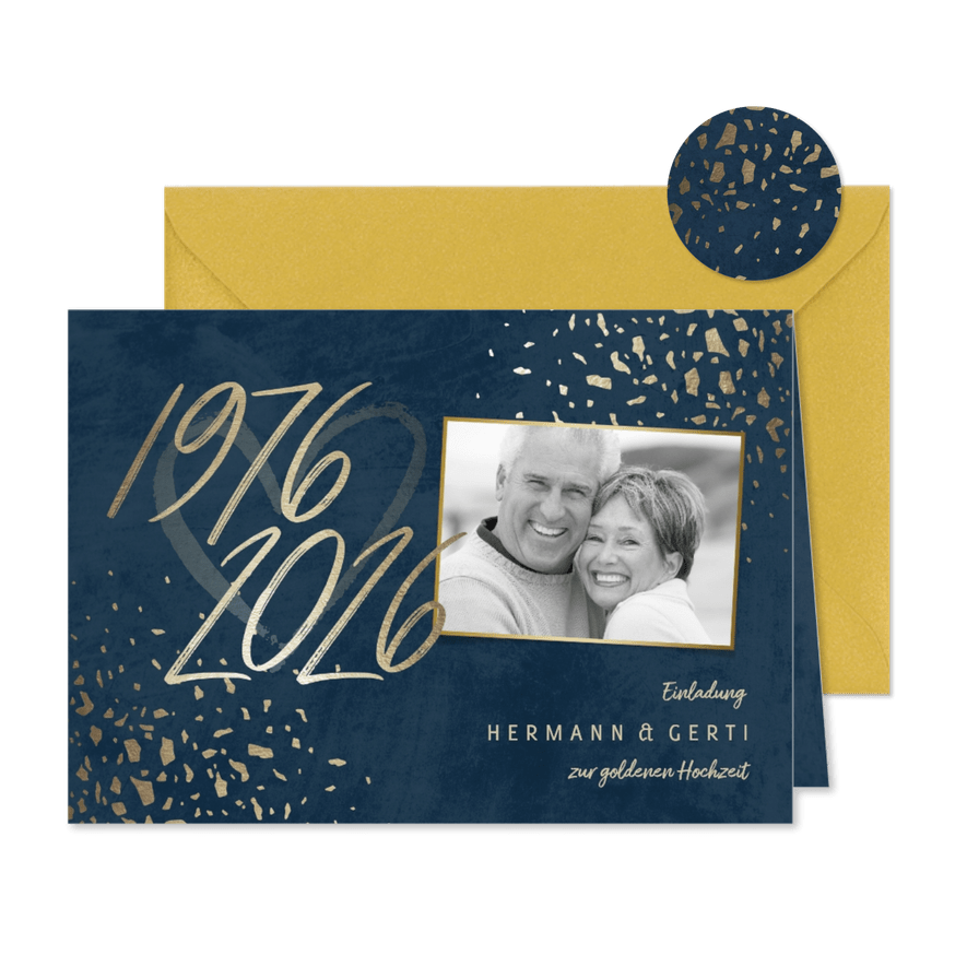 Einladungskarte 50. Hochzeitstag 1976-2026 - Karteneindruck
