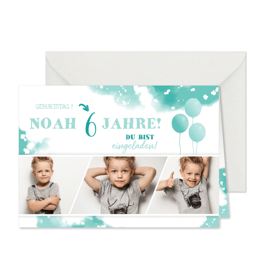 Einladungskarte 6. Kindergeburtstag Fotocollage - Karteneindruck