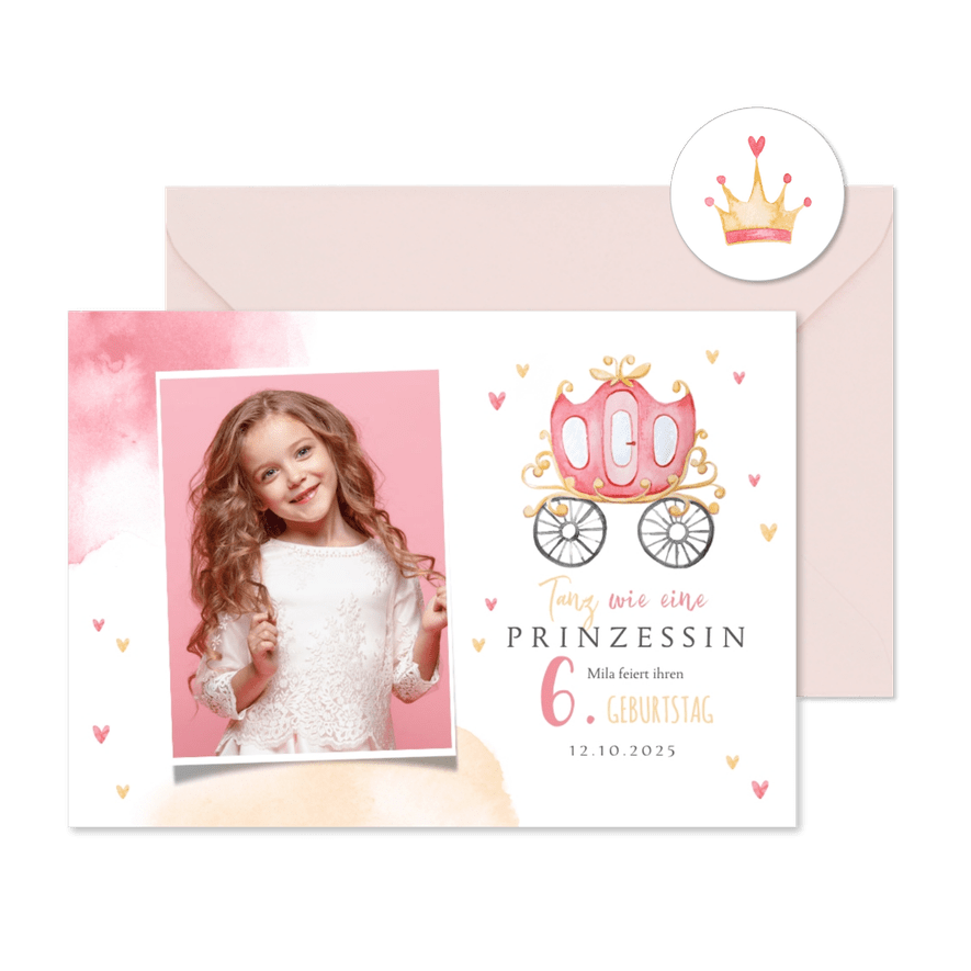 Einladungskarte 6. Kindergeburtstag Prinzessin - Karteneindruck
