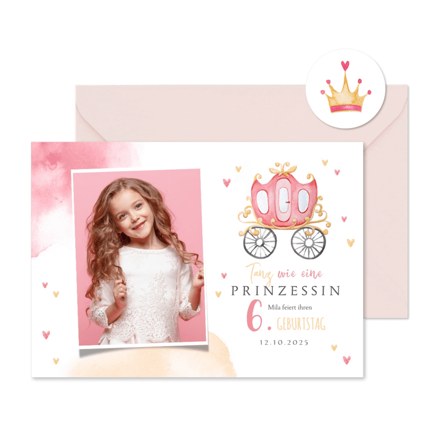 Einladungskarte 6. Kindergeburtstag Prinzessin - Karteneindruck