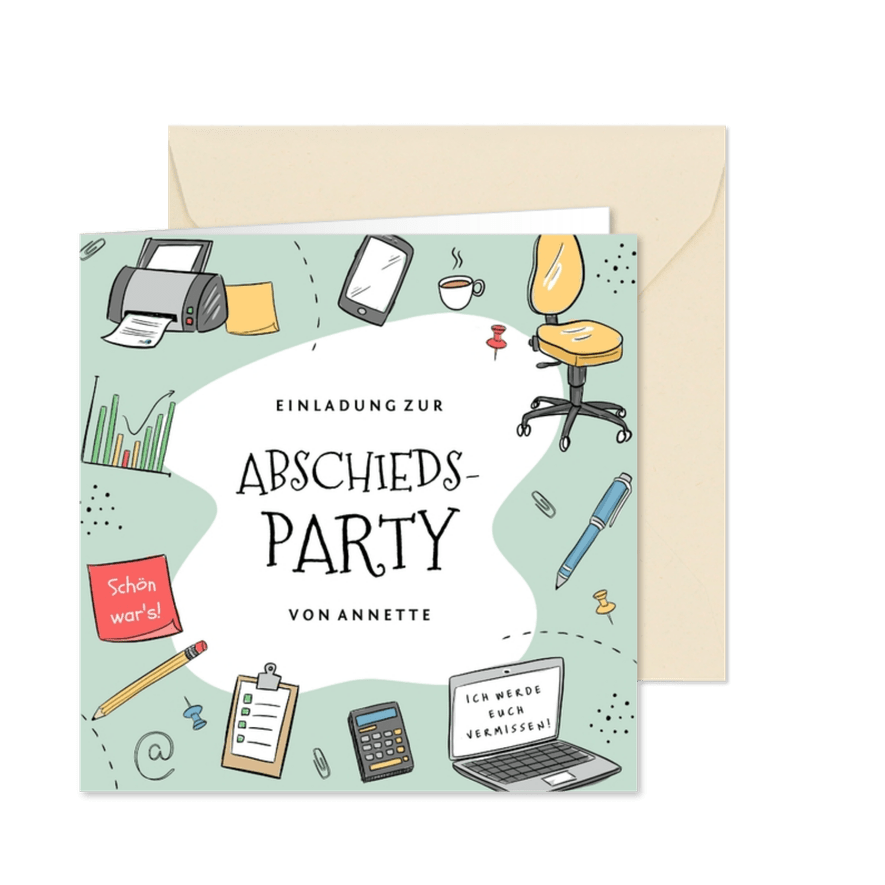 Einladungskarte Abschiedsparty Büro - Karteneindruck