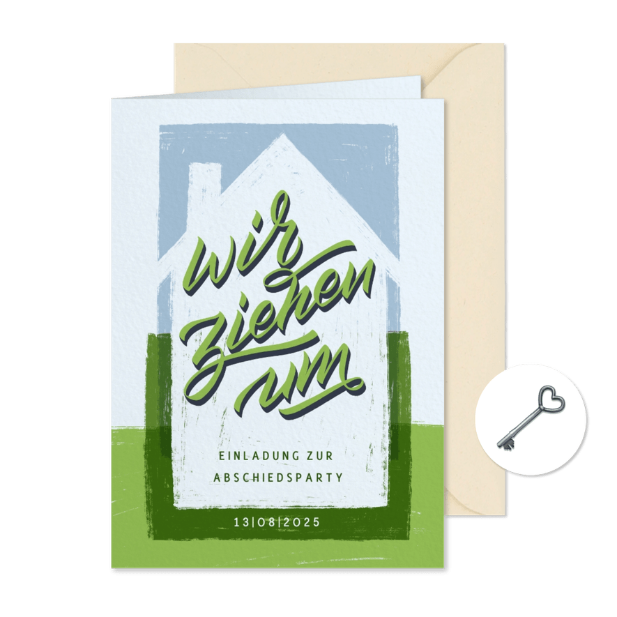 Einladungskarte Abschiedsparty mit Häuschen - Karteneindruck