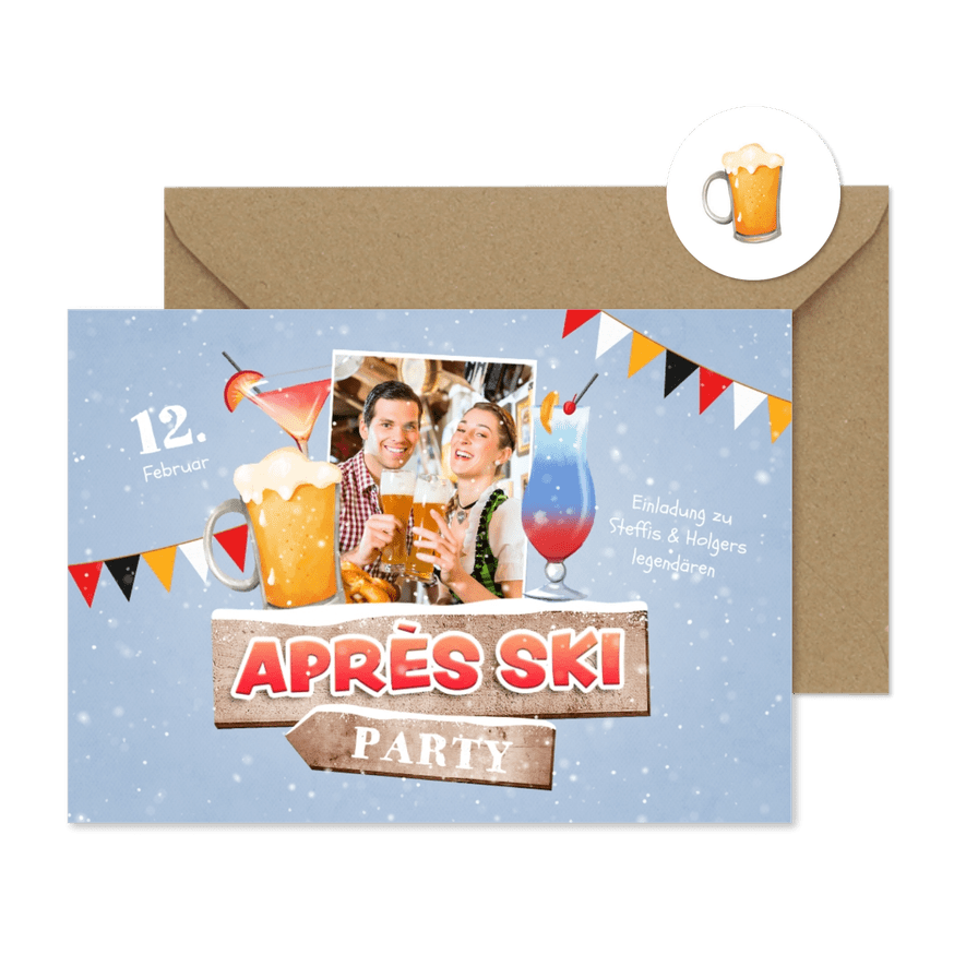 Einladungskarte Après-Ski-Party mit Foto - Karteneindruck
