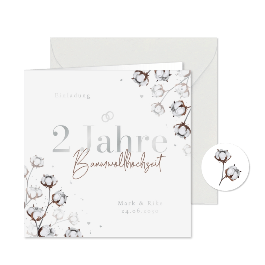 Einladungskarte Baumwollhochzeit 2. Hochzeitstag - Karteneindruck