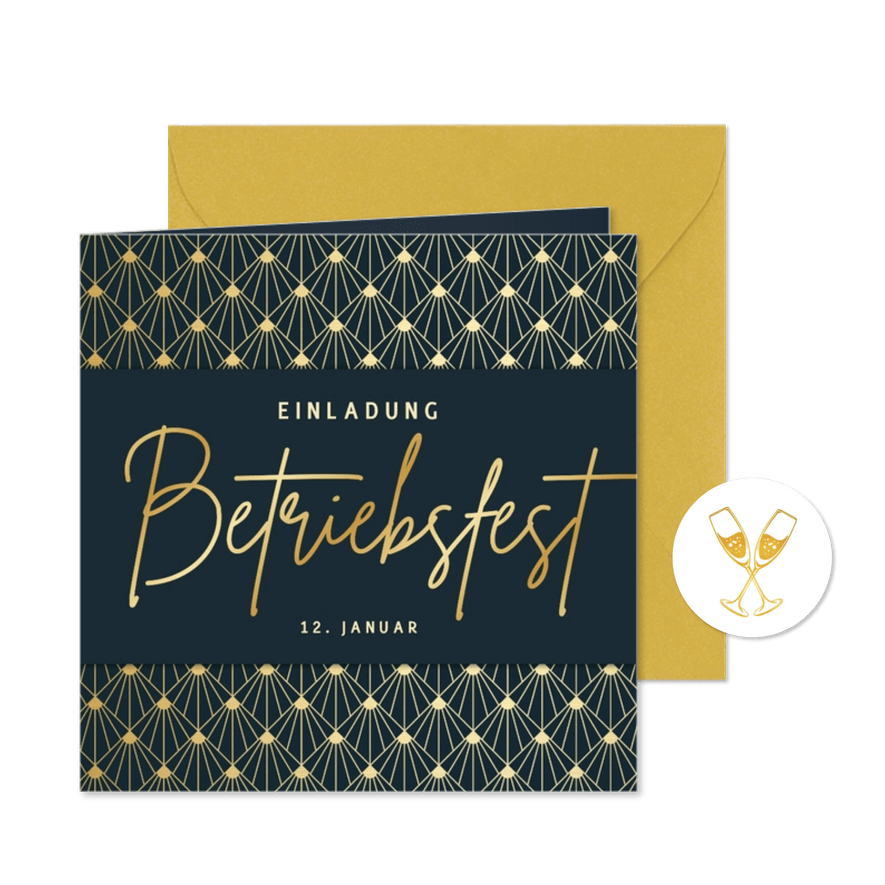 Einladungskarte Betriebsfest dunkelblau Goldmuster - Karteneindruck