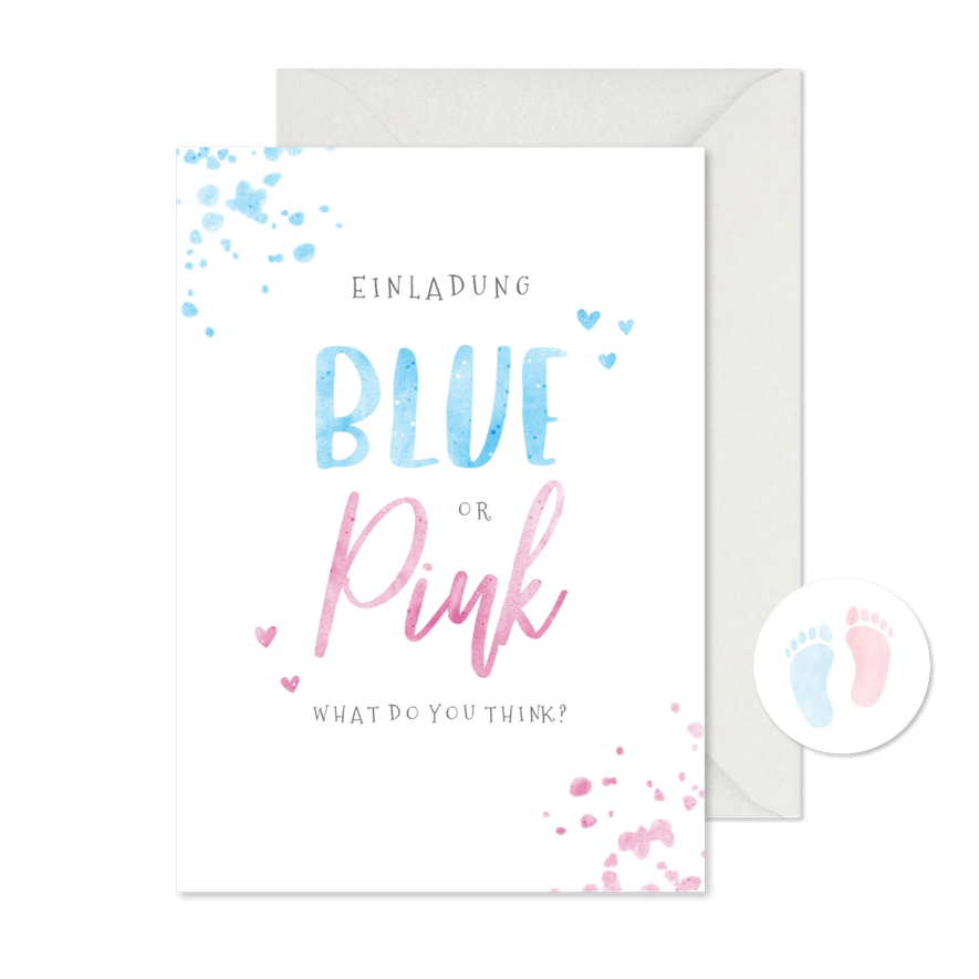 Einladungskarte 'Blue or Pink' Gender Reveal Party - Karteneindruck