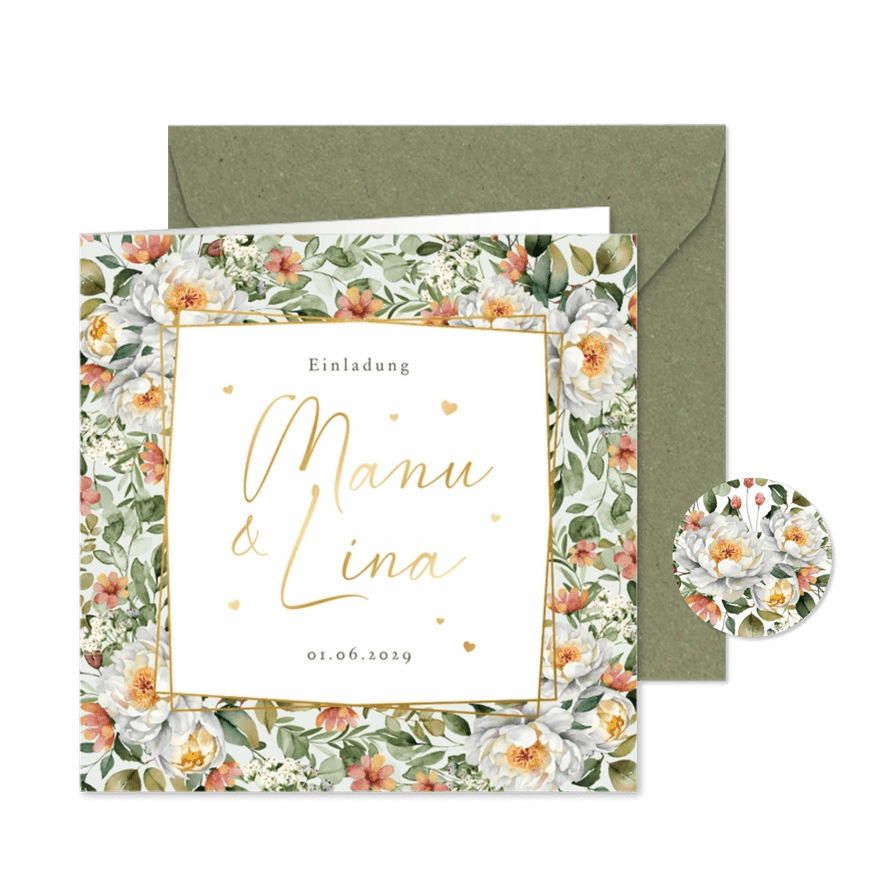 Einladungskarte Blumenbukett & Foto - Karteneindruck