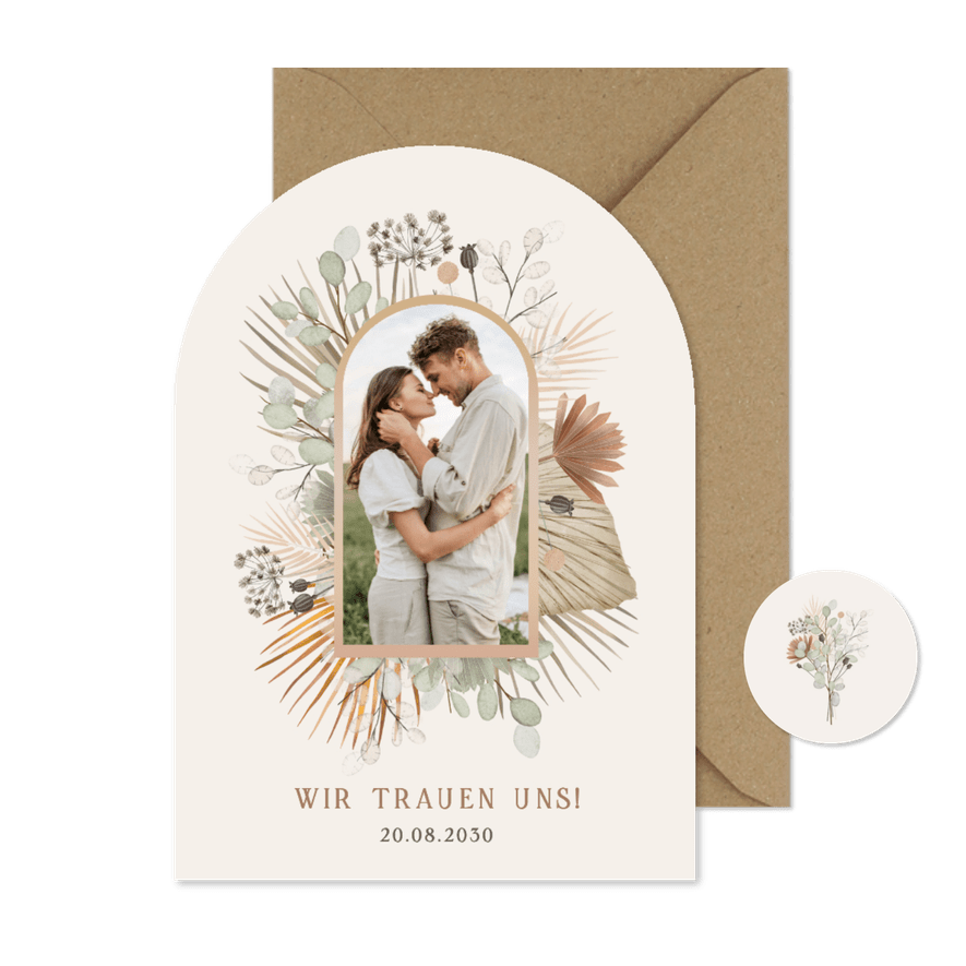Einladungskarte Bogen Trockenblumen Boho-Hochzeit - Karteneindruck
