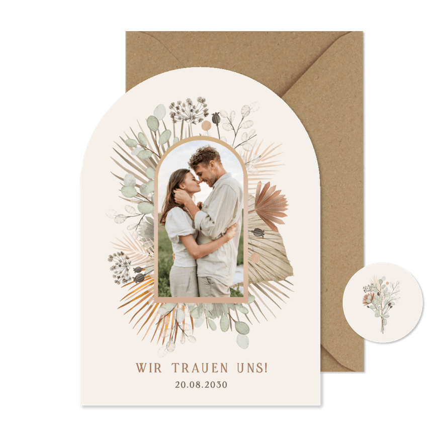 Einladungskarte Bogen Trockenblumen Boho-Hochzeit - Karteneindruck
