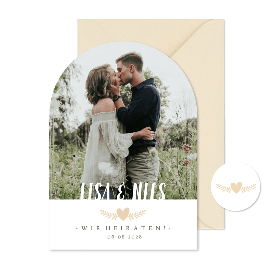 Einladungskarte Bogenform großes Foto Hochzeit - Kartenvorschau