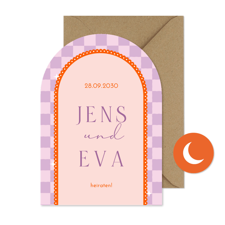 Einladungskarte Bogenform Kariert Hochzeit - Karteneindruck

