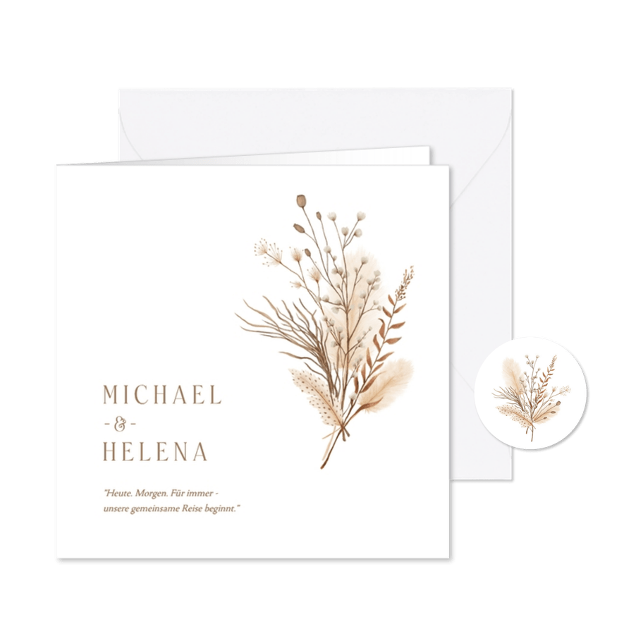 Einladungskarte Bohemien Trockenzweige Hochzeit - Karteneindruck
