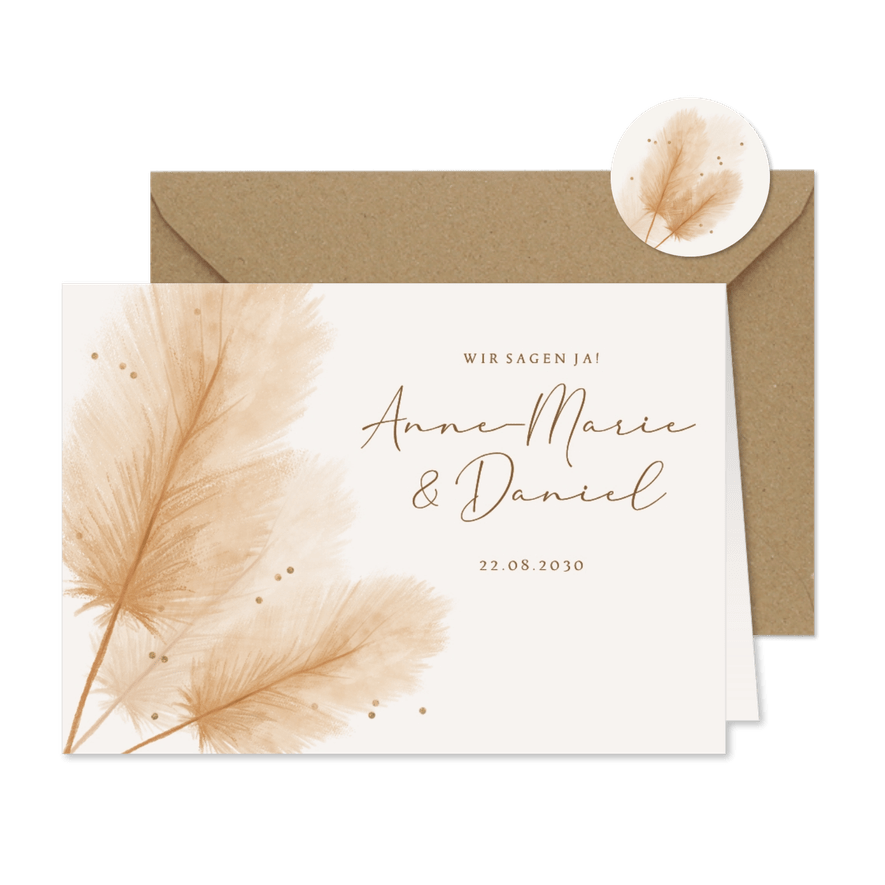 Einladungskarte Boho Pampasgras beige Trockenblumen - Karteneindruck
