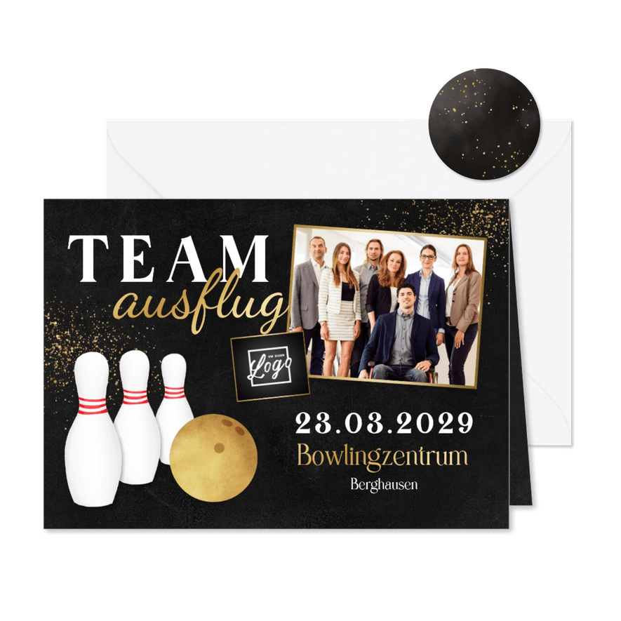 Einladungskarte Bowling Teamausflug - Karteneindruck
