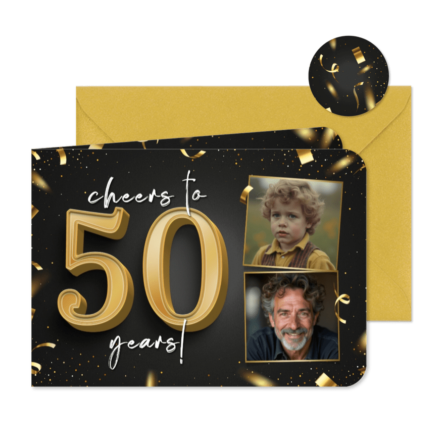 Einladungskarte 'Cheers to 50 years' mit Fotos - Karteneindruck
