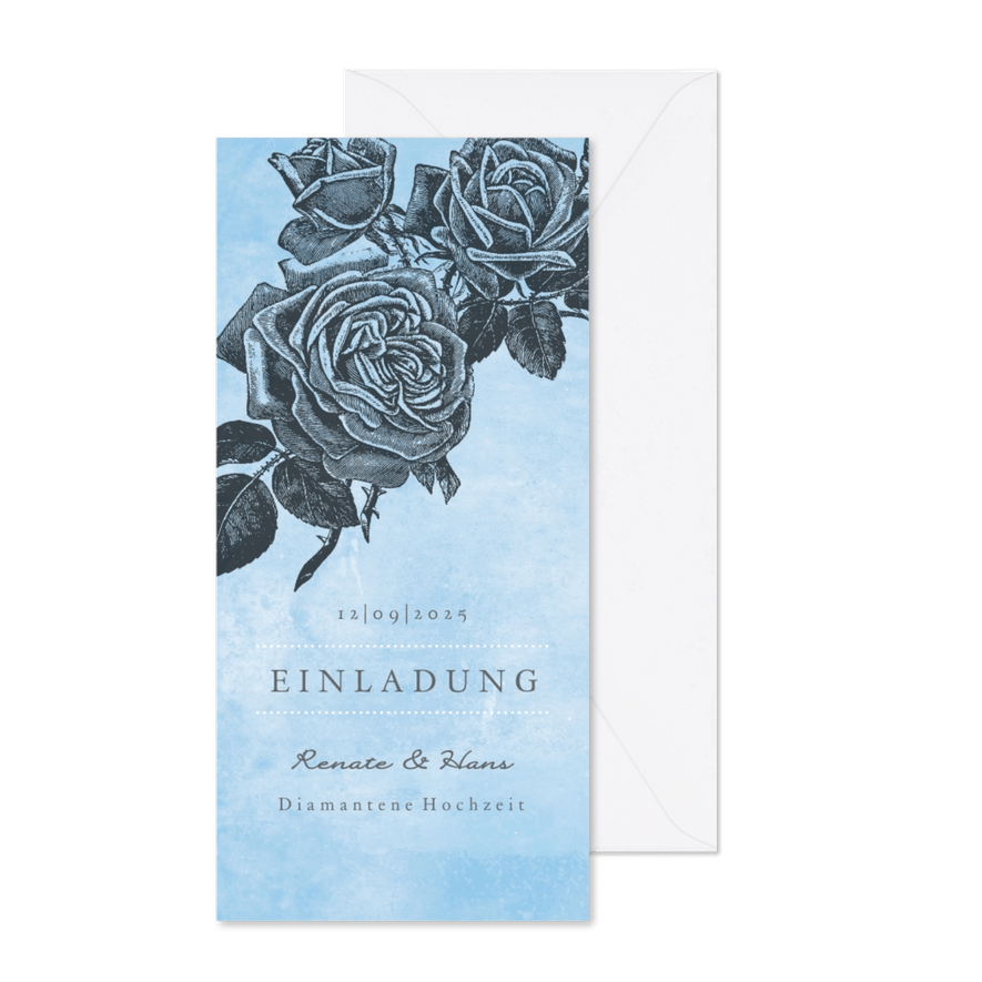 Einladungskarte Diamantene Hochzeit Rosen - Karteneindruck
