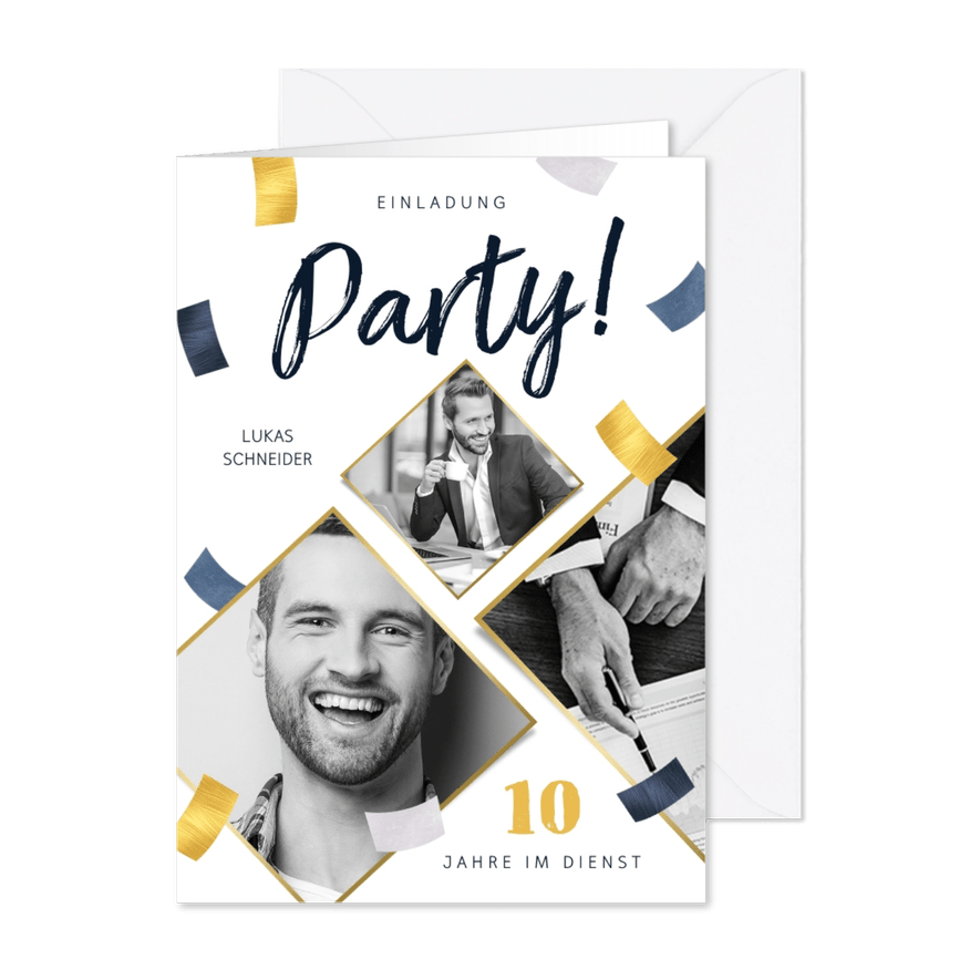 Einladungskarte Dienstjubiläum Foto & Konfetti - Karteneindruck