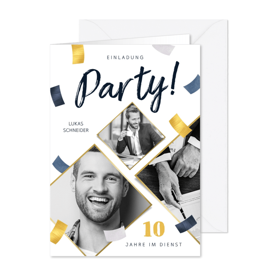 Einladungskarte Dienstjubiläum Foto & Konfetti - Karteneindruck
